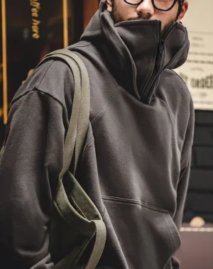 American Heavy High-Neck Zipper Mask Hoodie Functional Men's Sweater