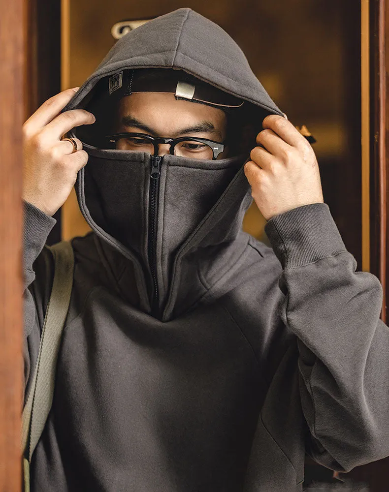 American Heavy High-Neck Zipper Mask Hoodie Functional Men's Sweater