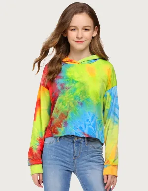 Arshiner Girls Crop Tops Tie-Dye Hoodies Kids Long Sleeve Sweatshirts