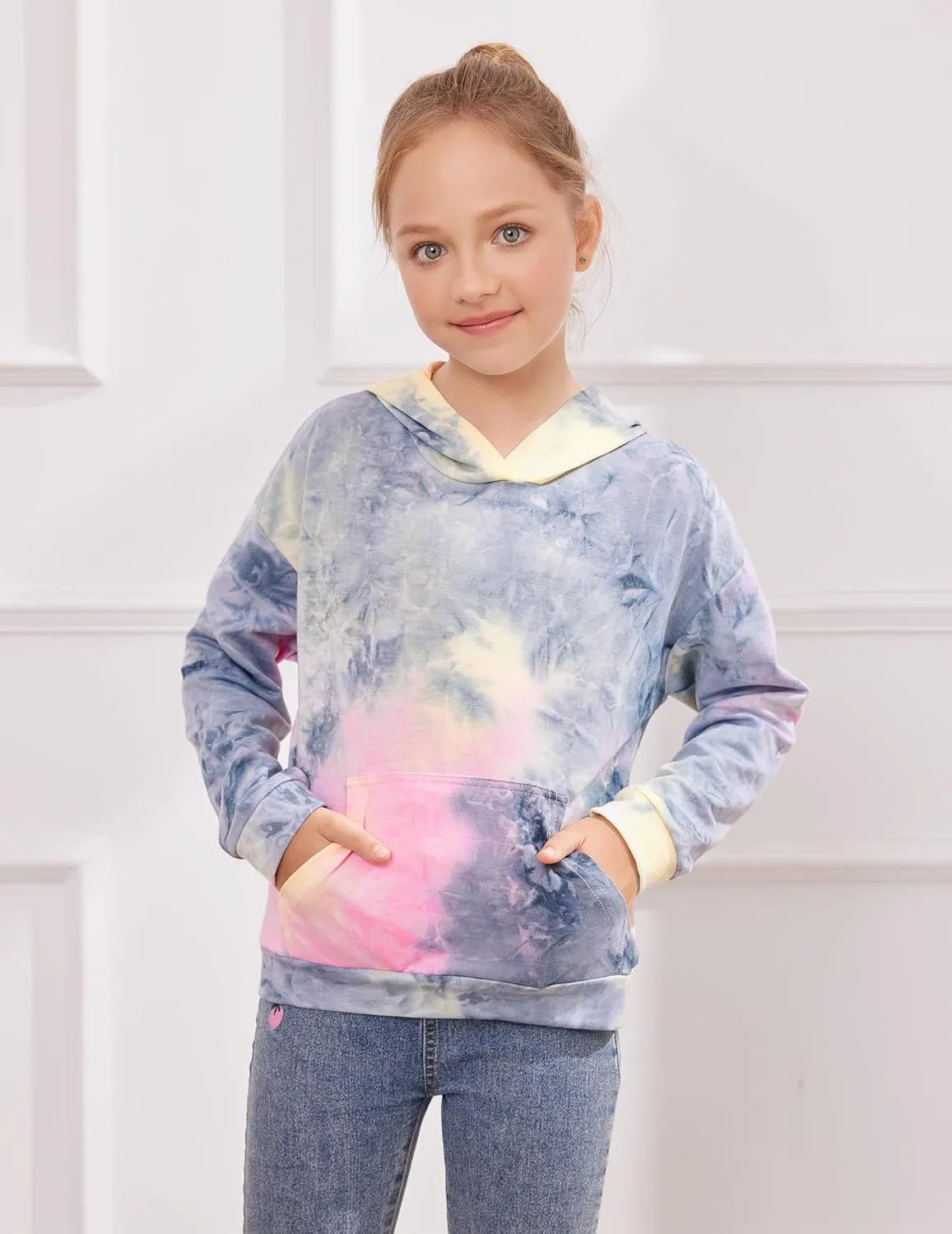 Arshiner Girls Tie Dye Sweatshirts Loose Casual Hoodies Tops