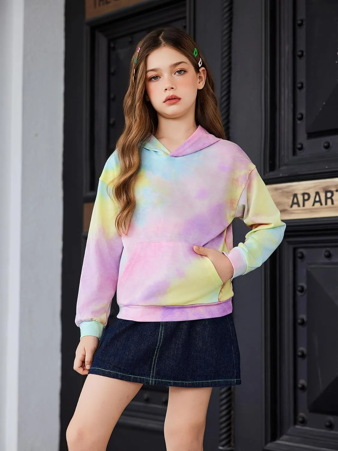 Arshiner Girls Tie Dye Sweatshirts Loose Casual Hoodies Tops