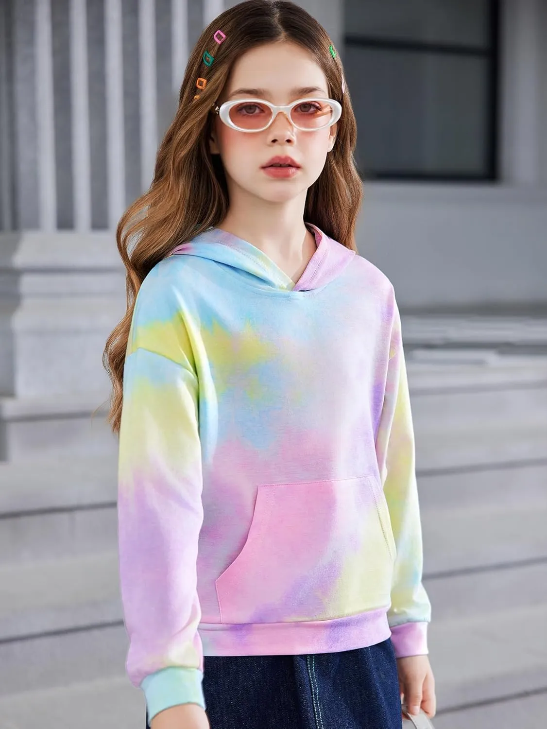 Arshiner Girls Tie Dye Sweatshirts Loose Casual Hoodies Tops