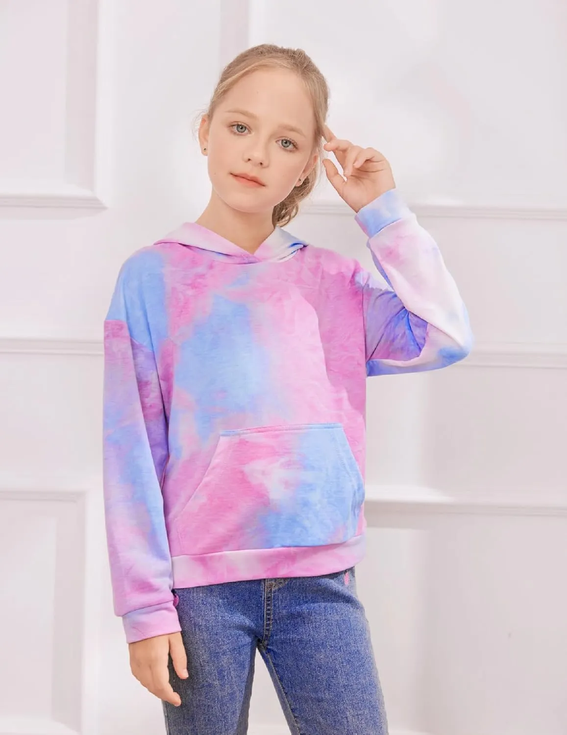 Arshiner Girls Tie Dye Sweatshirts Loose Casual Hoodies Tops