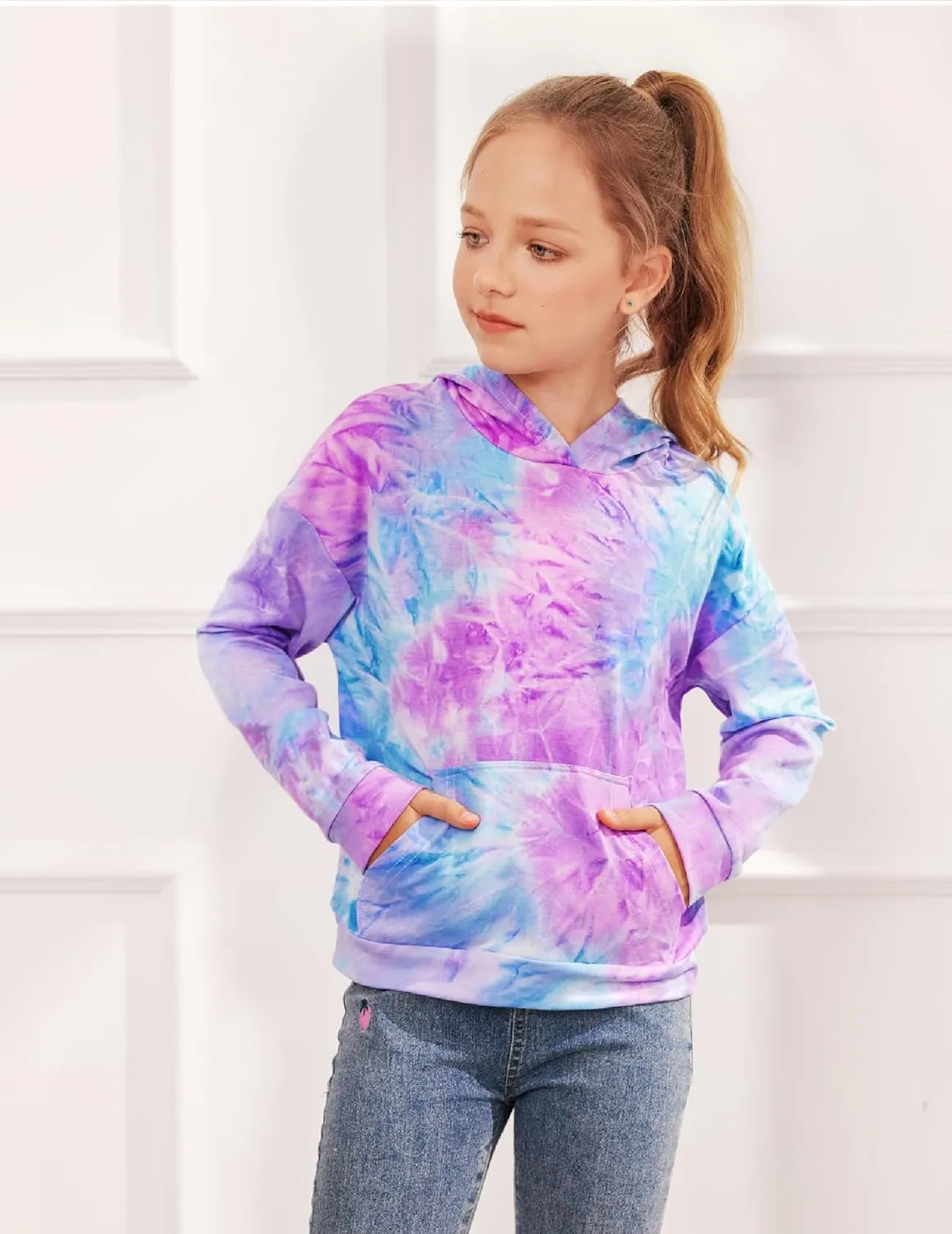 Arshiner Girls Tie Dye Sweatshirts Loose Casual Hoodies Tops