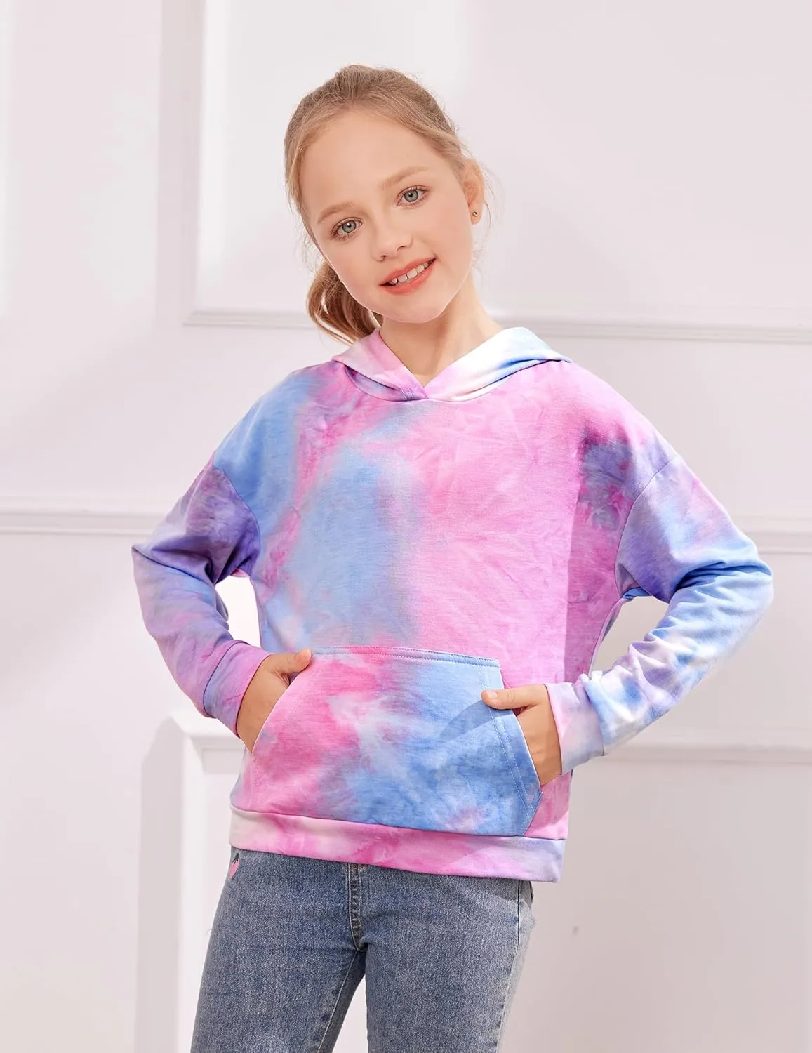 Arshiner Girls Tie Dye Sweatshirts Loose Casual Hoodies Tops