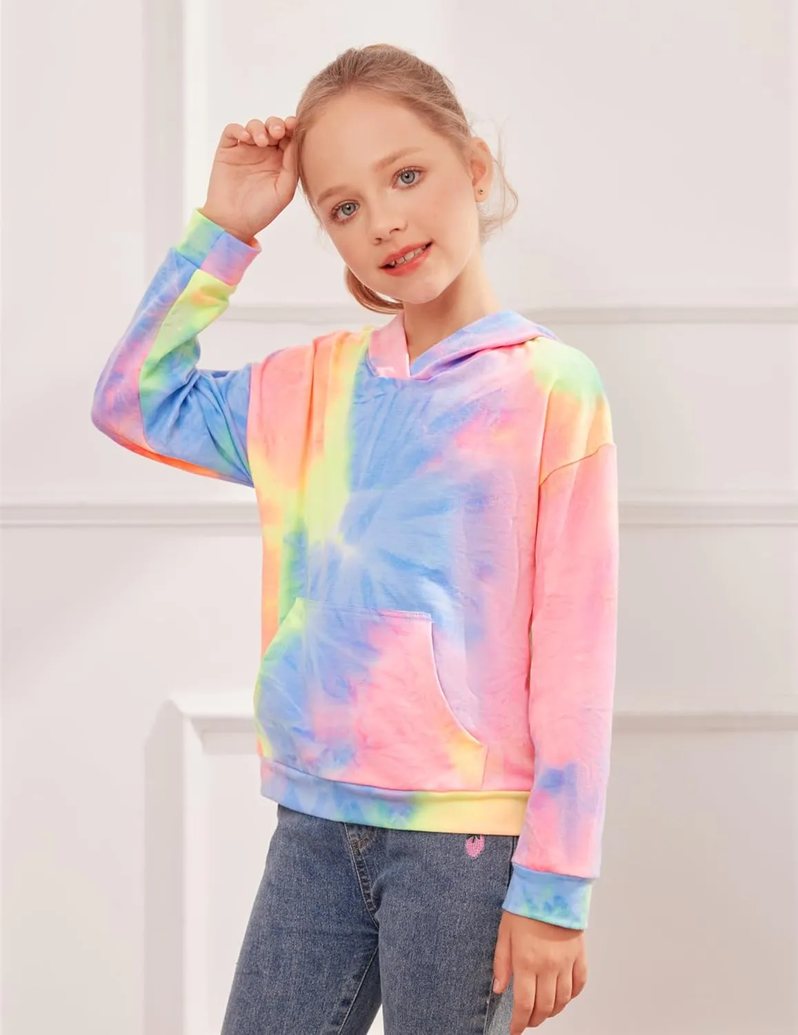 Arshiner Girls Tie Dye Sweatshirts Loose Casual Hoodies Tops