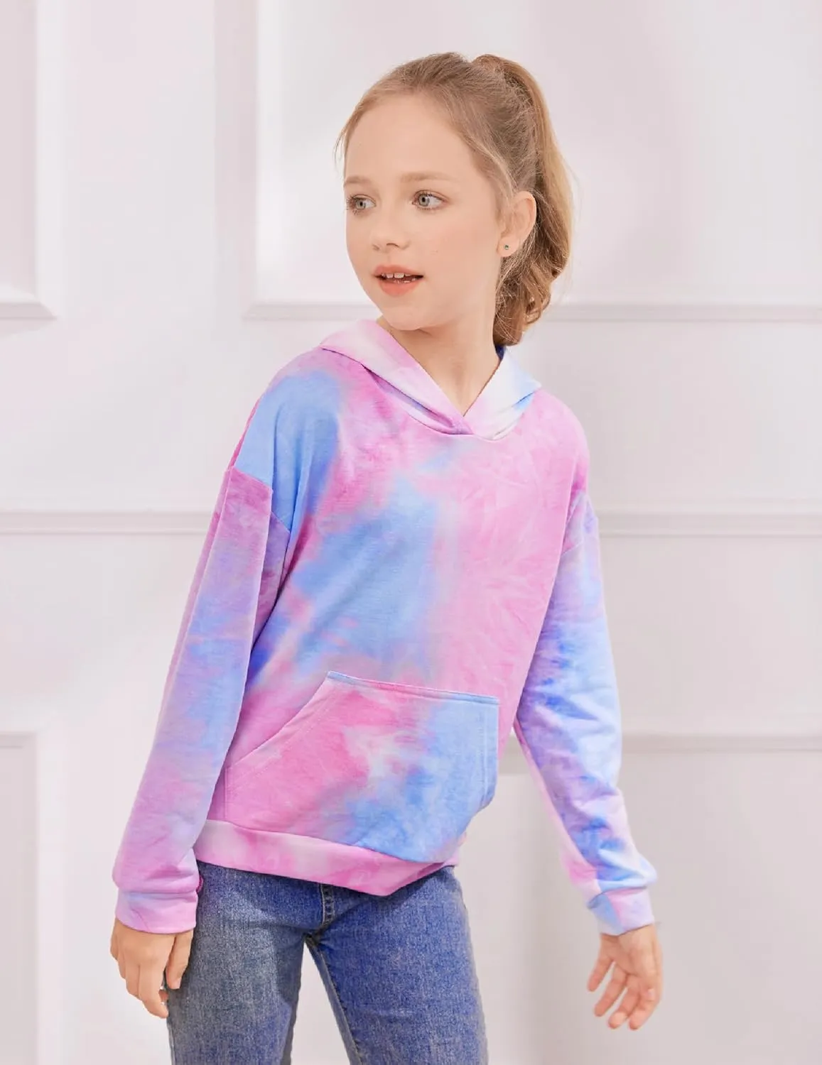 Arshiner Girls Tie Dye Sweatshirts Loose Casual Hoodies Tops