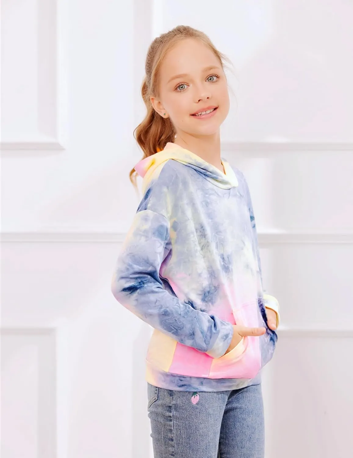 Arshiner Girls Tie Dye Sweatshirts Loose Casual Hoodies Tops