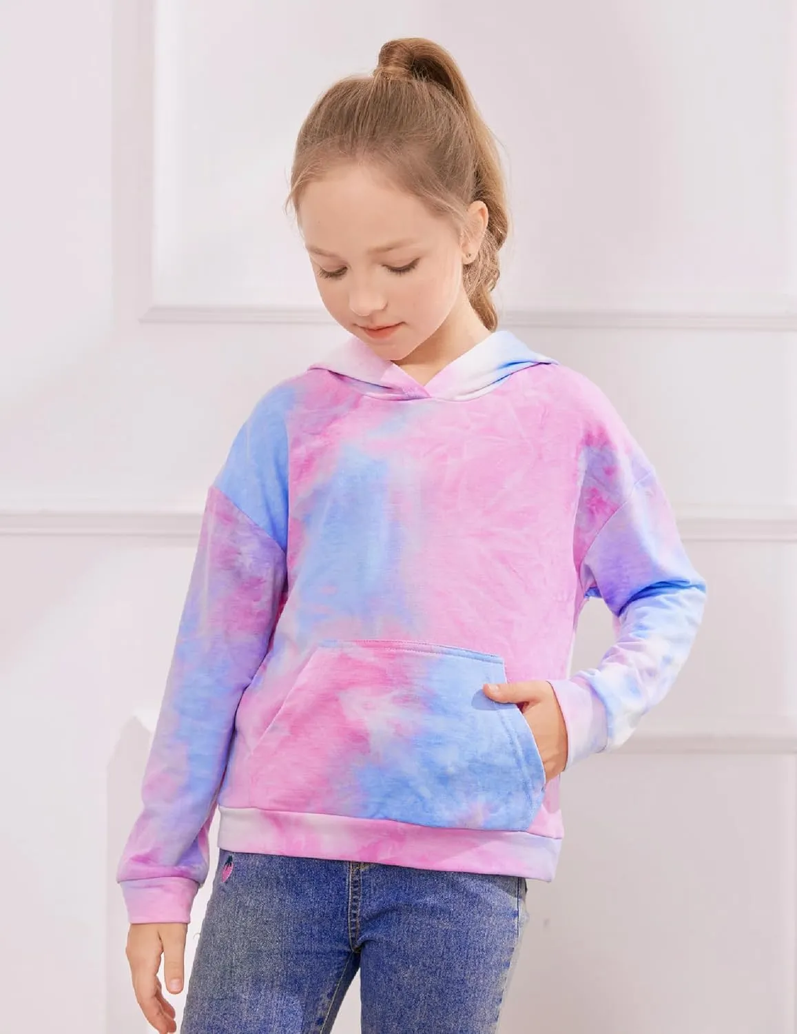 Arshiner Girls Tie Dye Sweatshirts Loose Casual Hoodies Tops