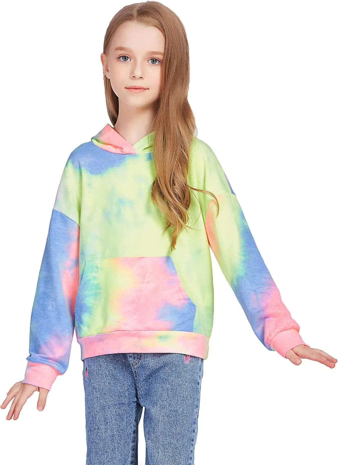 Arshiner Girls Tie Dye Sweatshirts Loose Casual Hoodies Tops