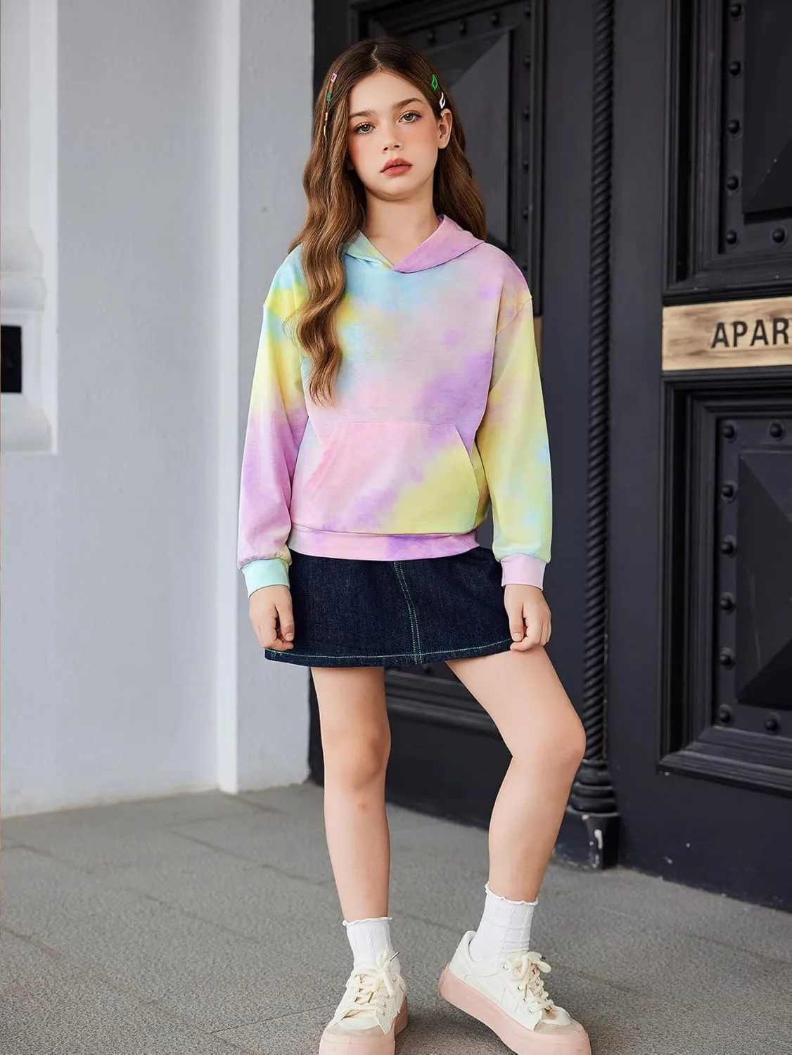 Arshiner Girls Tie Dye Sweatshirts Loose Casual Hoodies Tops