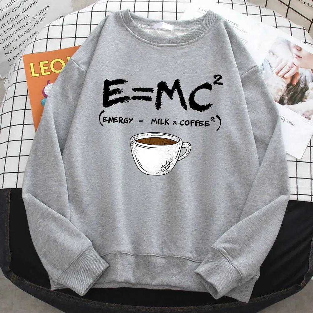 Autumn Harajuku Woman Pullover Energy=Milk Coffee Printing Hoodies Comfortable All-Math Sweatshirt Crewneck Loose Female Clothes