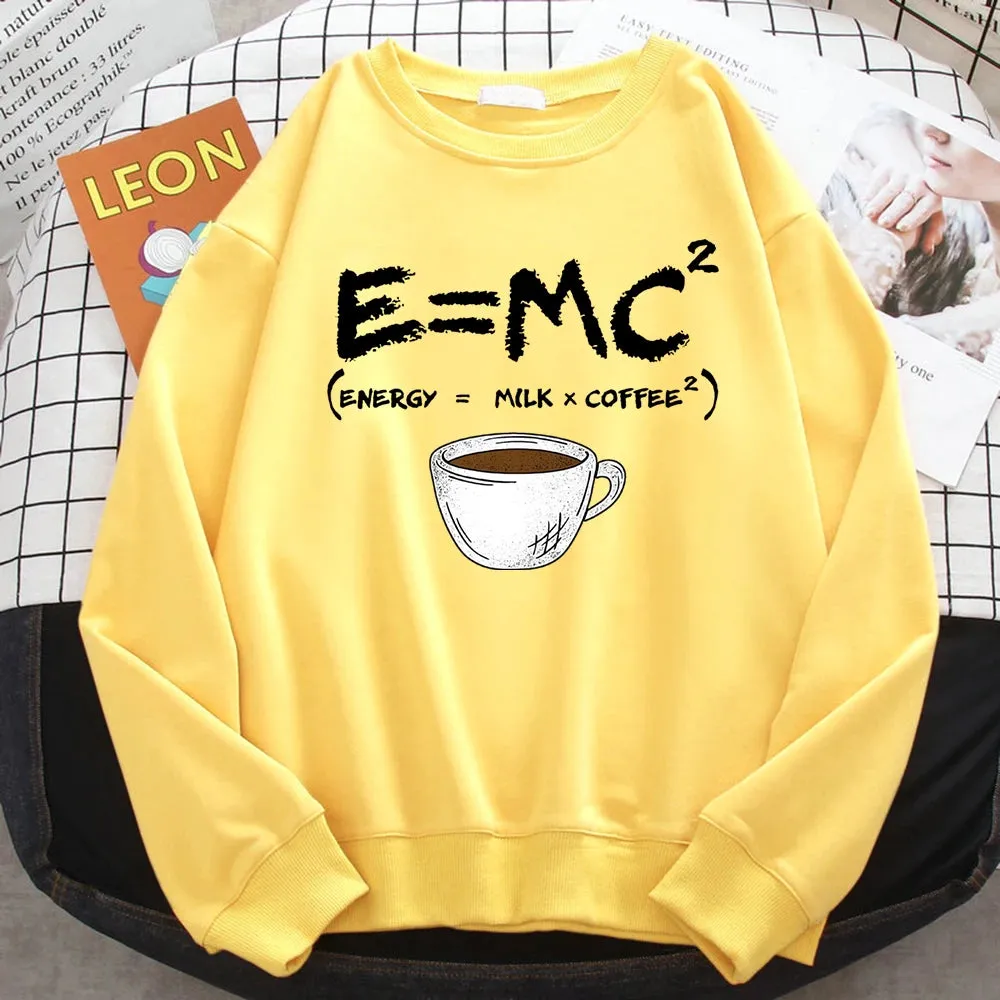 Autumn Harajuku Woman Pullover Energy=Milk Coffee Printing Hoodies Comfortable All-Math Sweatshirt Crewneck Loose Female Clothes