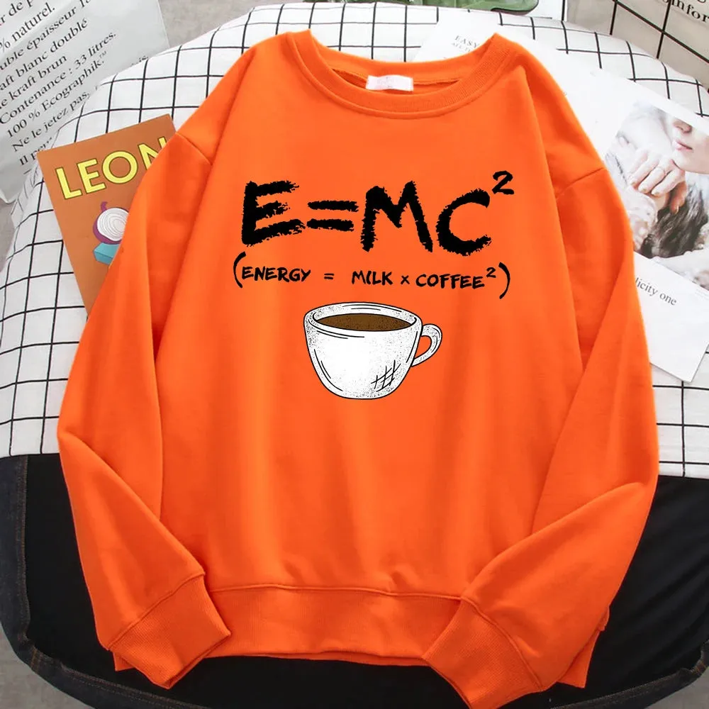 Autumn Harajuku Woman Pullover Energy=Milk Coffee Printing Hoodies Comfortable All-Math Sweatshirt Crewneck Loose Female Clothes