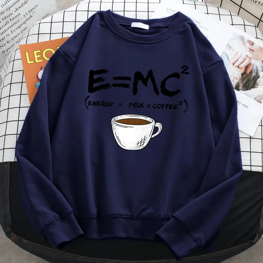 Autumn Harajuku Woman Pullover Energy=Milk Coffee Printing Hoodies Comfortable All-Math Sweatshirt Crewneck Loose Female Clothes