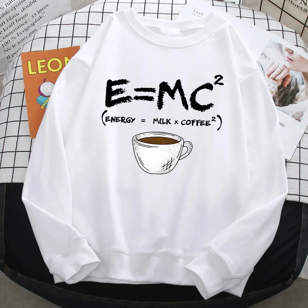 Autumn Harajuku Woman Pullover Energy=Milk Coffee Printing Hoodies Comfortable All-Math Sweatshirt Crewneck Loose Female Clothes