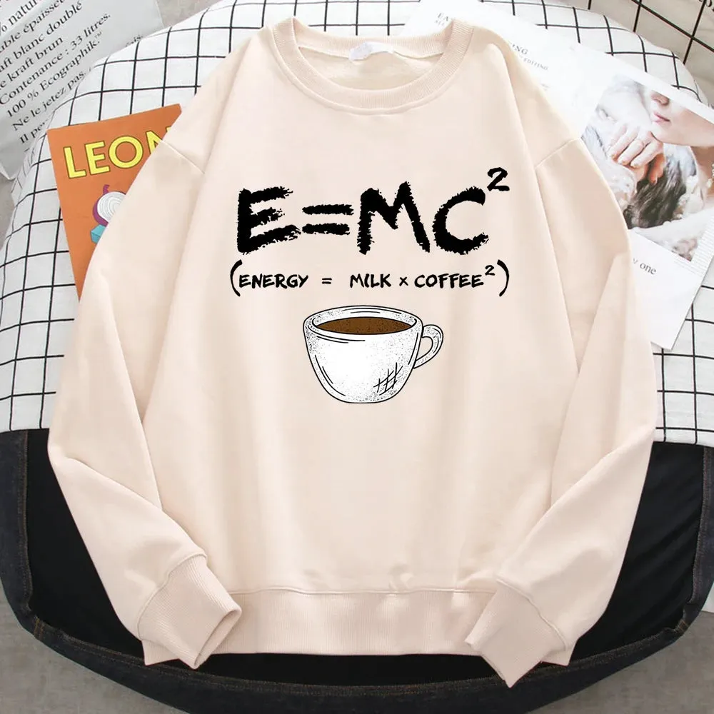 Autumn Harajuku Woman Pullover Energy=Milk Coffee Printing Hoodies Comfortable All-Math Sweatshirt Crewneck Loose Female Clothes