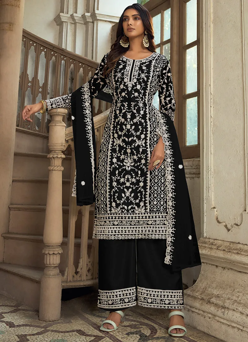 Black Embroidery Pakistani Pant Style Suit