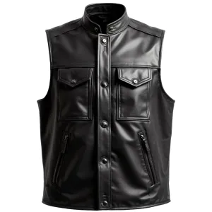 Black Utility Vest – Durable Shearling-Trimmed Leather Outerwear | El Zoro