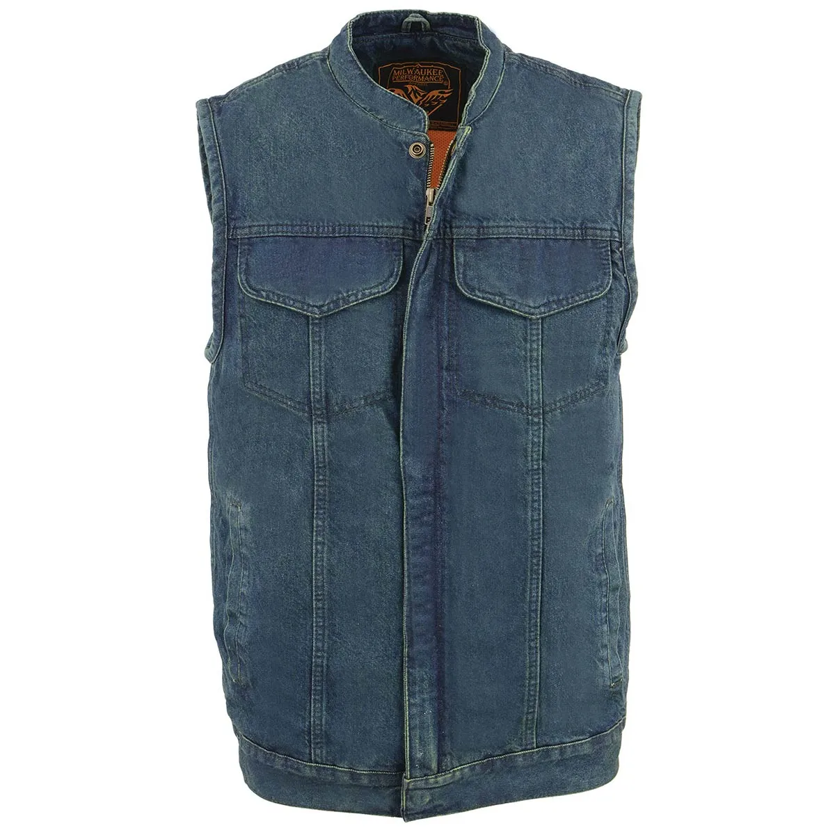 BLUE MDM3000 Men's 'Brute' Concealed Snap Black Denim Club Style Vest w/ Hidden Zipper