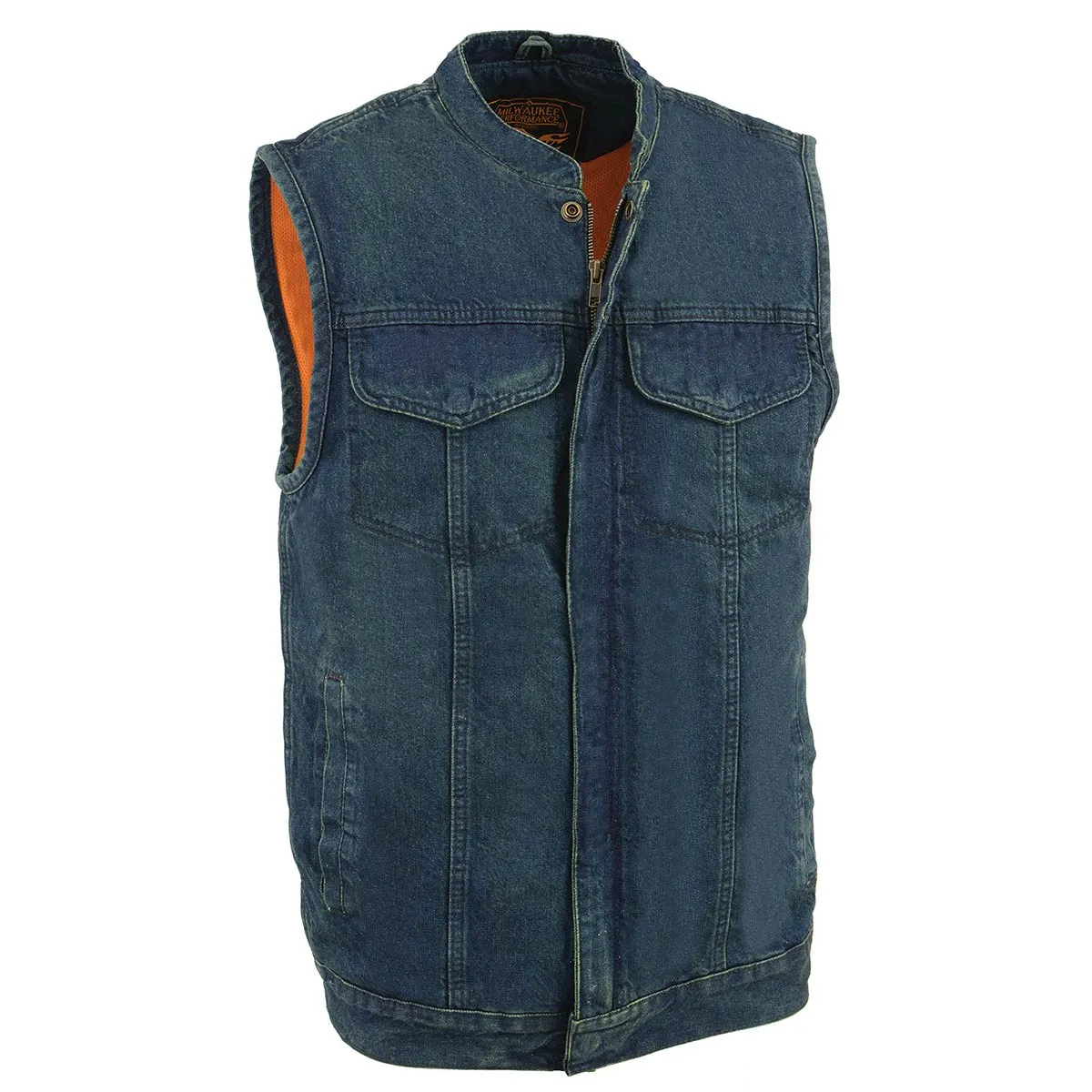 BLUE MDM3000 Men's 'Brute' Concealed Snap Black Denim Club Style Vest w/ Hidden Zipper