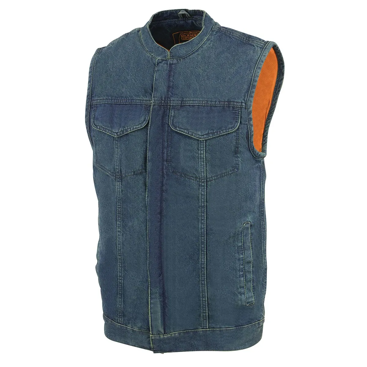 BLUE MDM3000 Men's 'Brute' Concealed Snap Black Denim Club Style Vest w/ Hidden Zipper