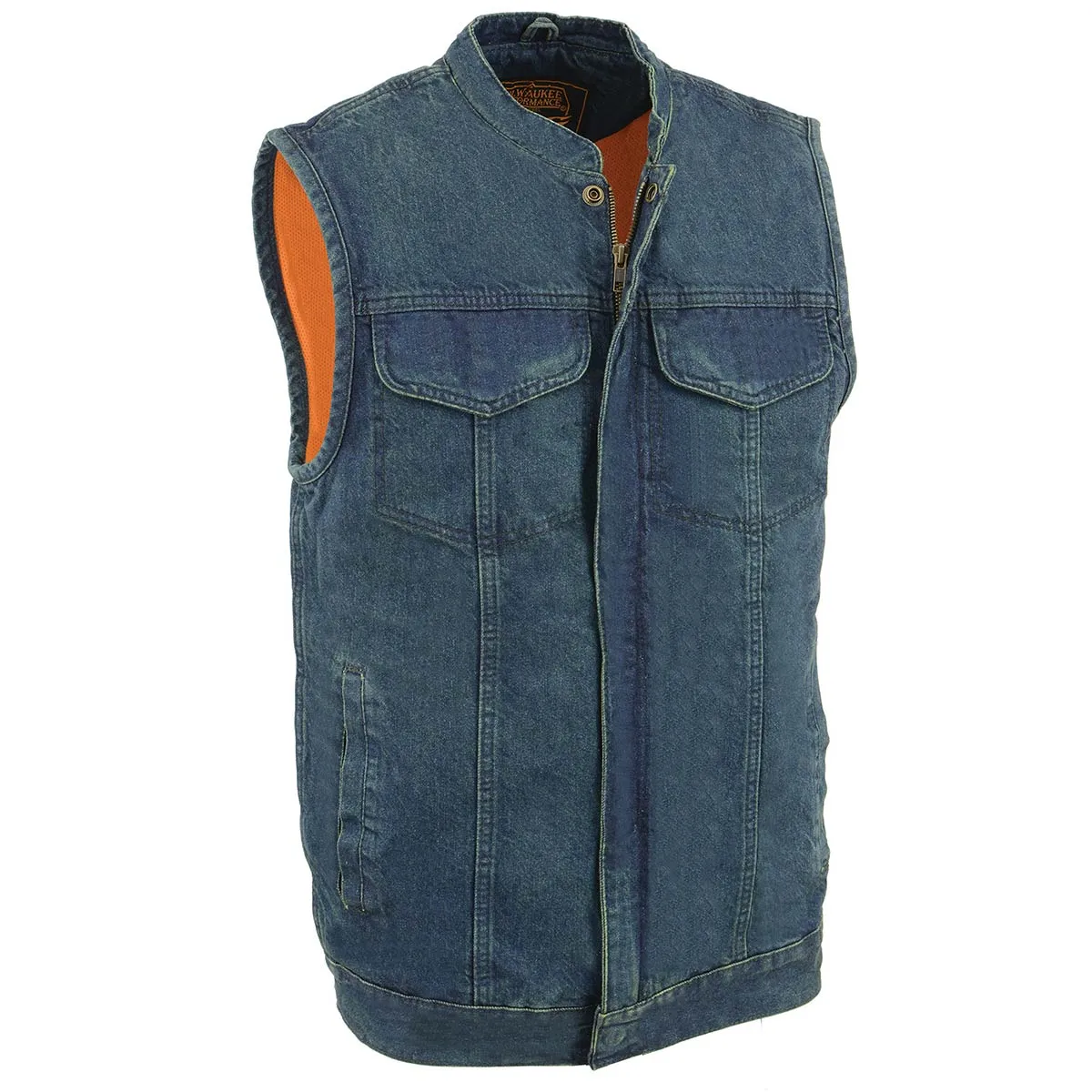 BLUE MDM3000 Men's 'Brute' Concealed Snap Black Denim Club Style Vest w/ Hidden Zipper