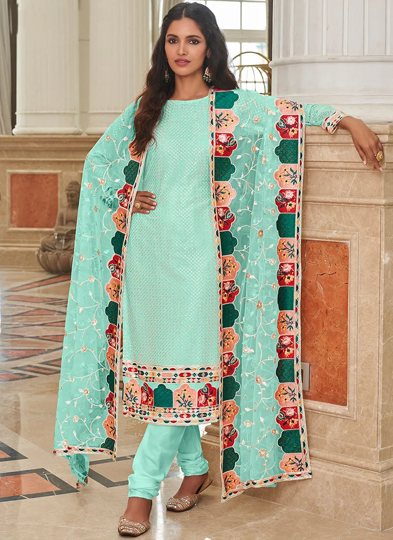 Blue Multi Sequence Embroidery Festive Salwar Kameez