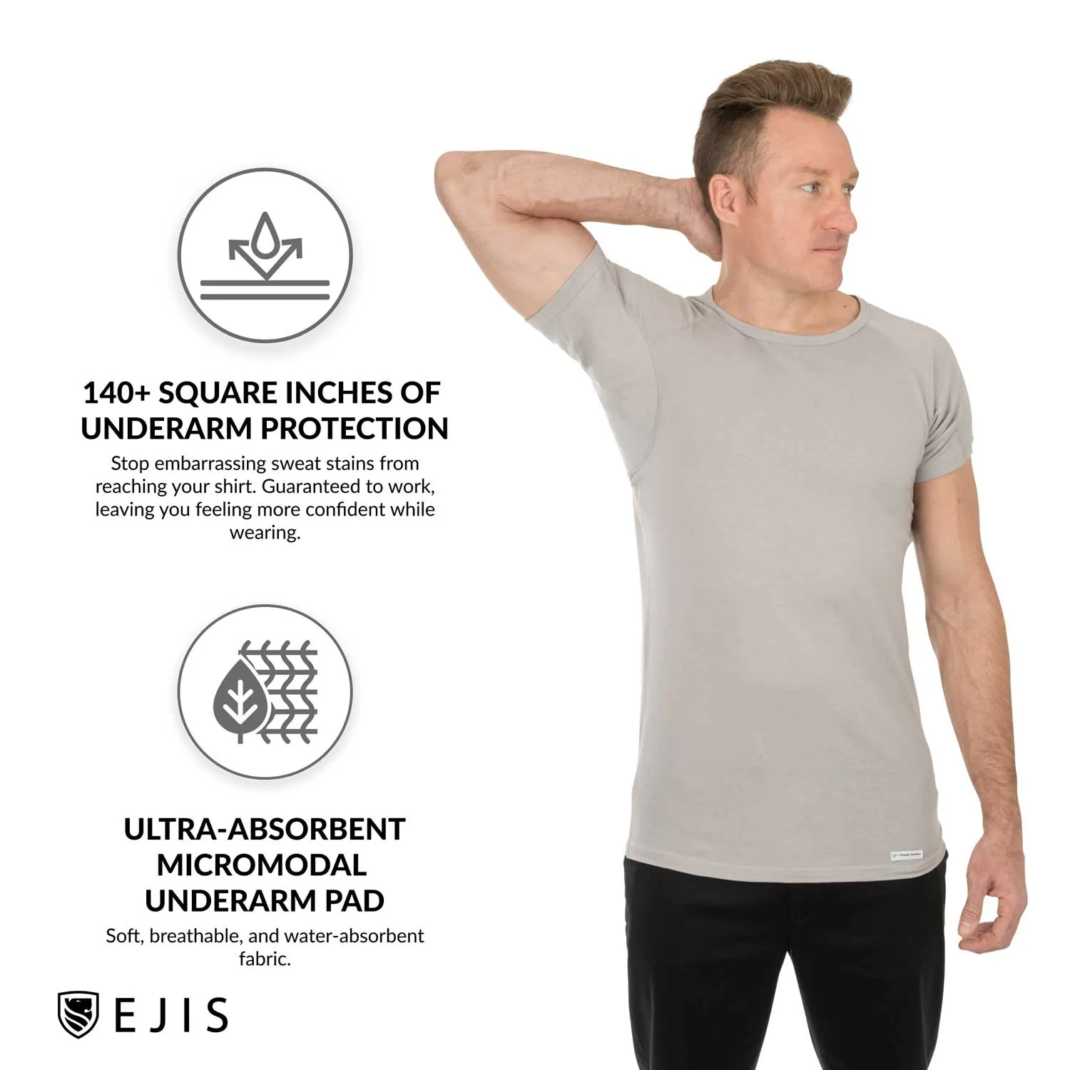 Crew Neck Cotton Sweat Proof Undershirt For Men - Black 6-Pack