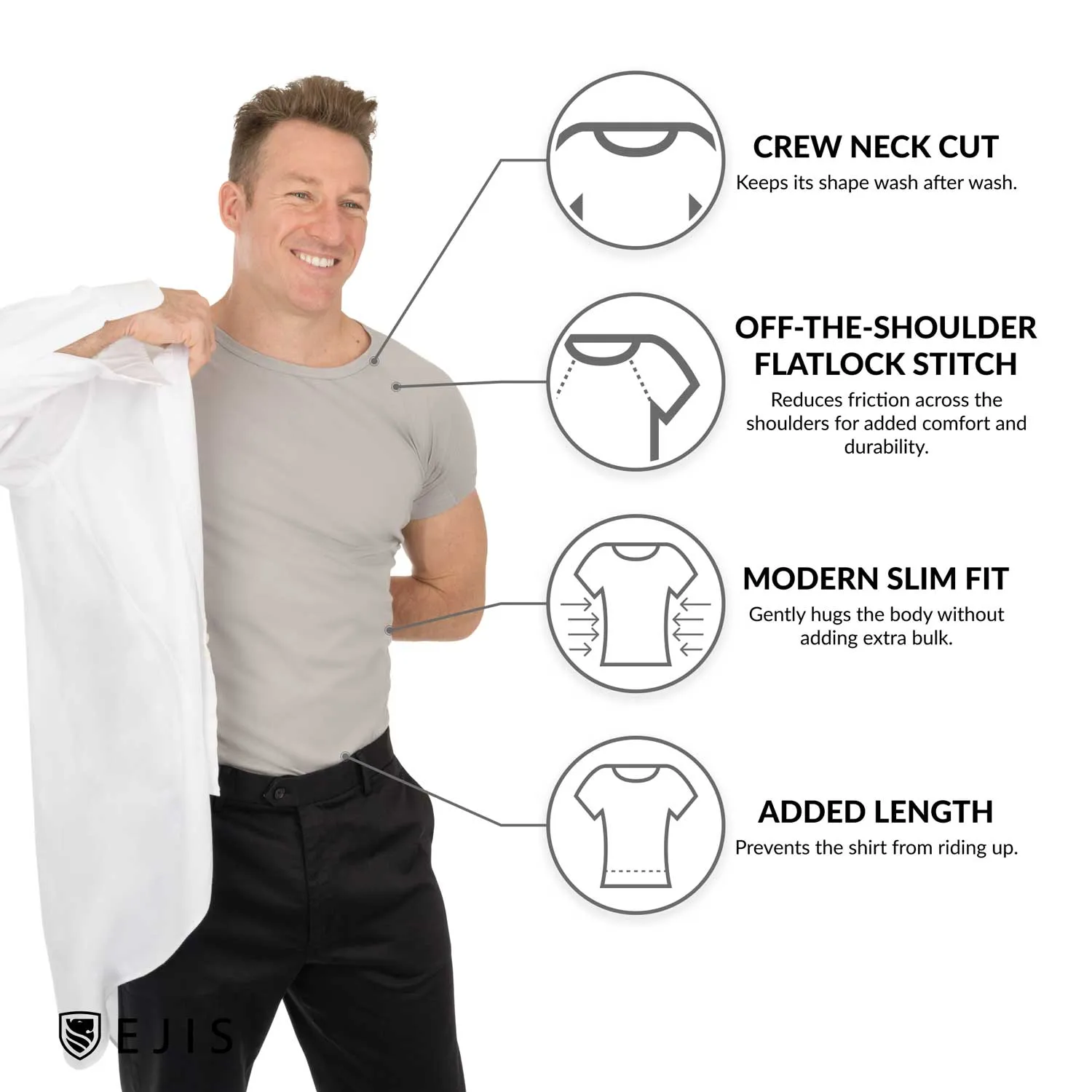 Crew Neck Cotton Sweat Proof Undershirt For Men - Black 6-Pack