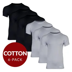 Crew Neck Cotton Sweat Proof Undershirt For Men - Mix 6-Pack (3x Black, Grey)