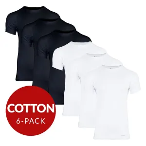 Crew Neck Cotton Sweat Proof Undershirt For Men - Mix 6-Pack (3x White, Black)