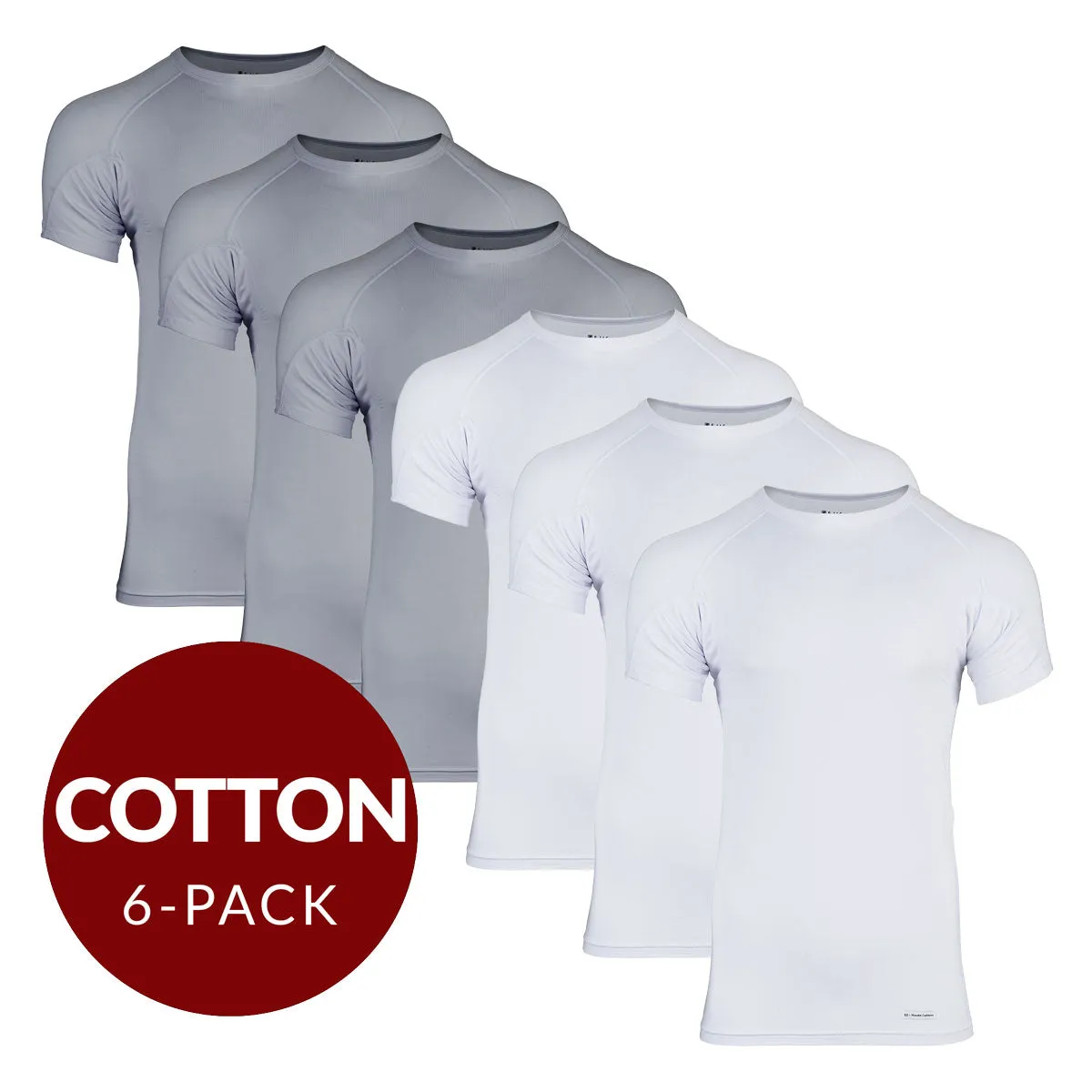 Crew Neck Cotton Sweat Proof Undershirt For Men - Mix 6-Pack (3x White, Grey)