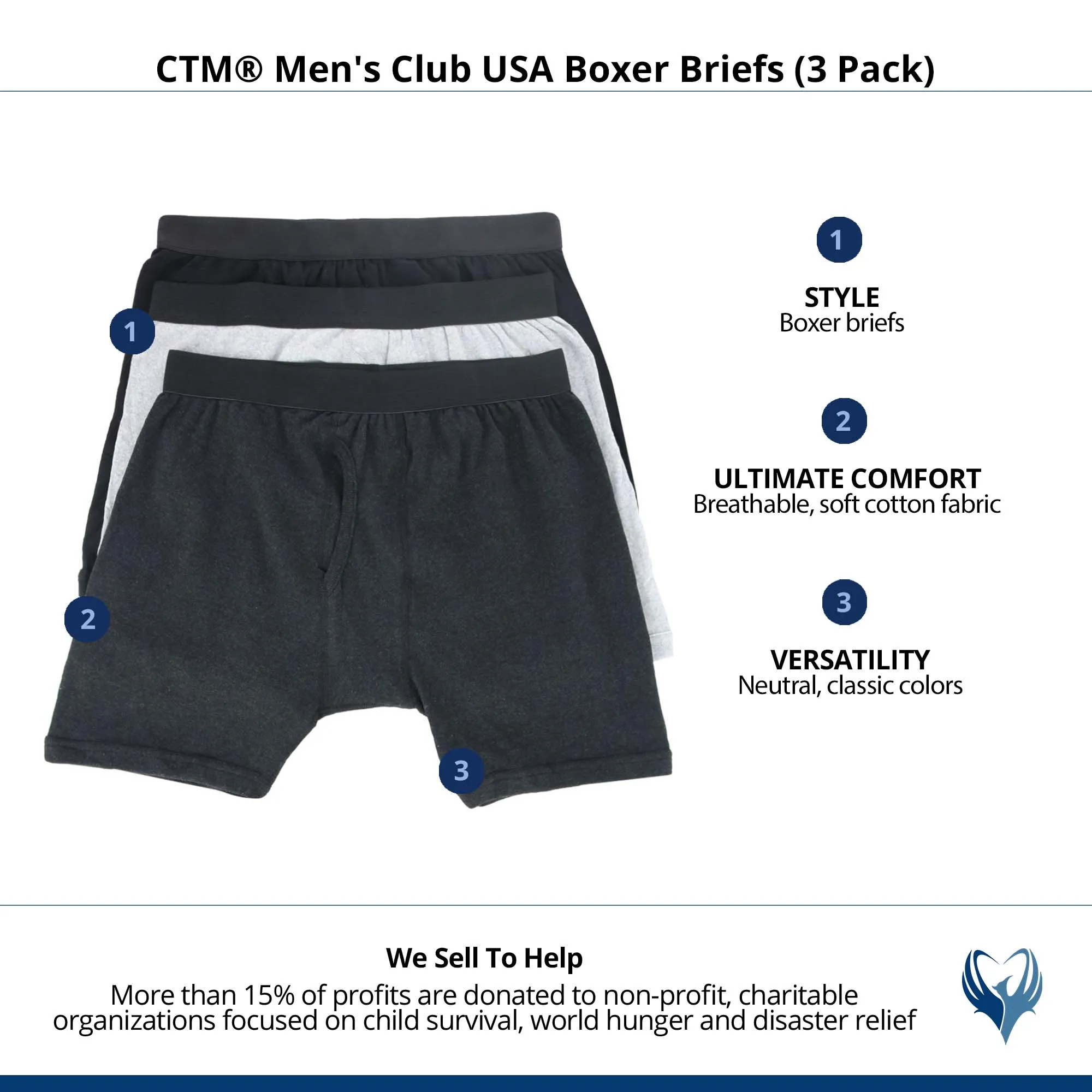 CTM® Men's Club USA Boxer Briefs (3 Pack)