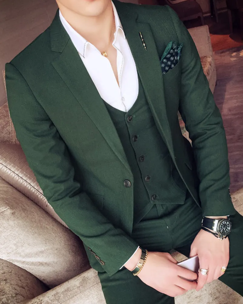 Dark Green Mens Blazer Suits Slim 3 Pieces Sets Italian Stylish Designer Party Suits (Jacket  pants vest) CB544