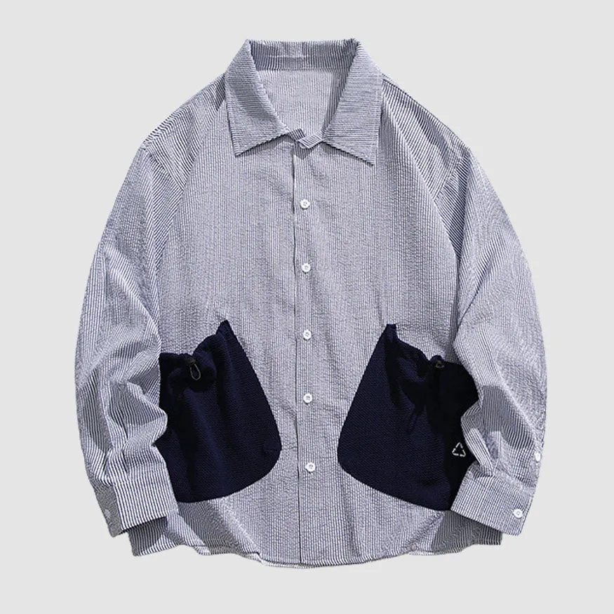 Drawstring Pocket Stripe Shirts