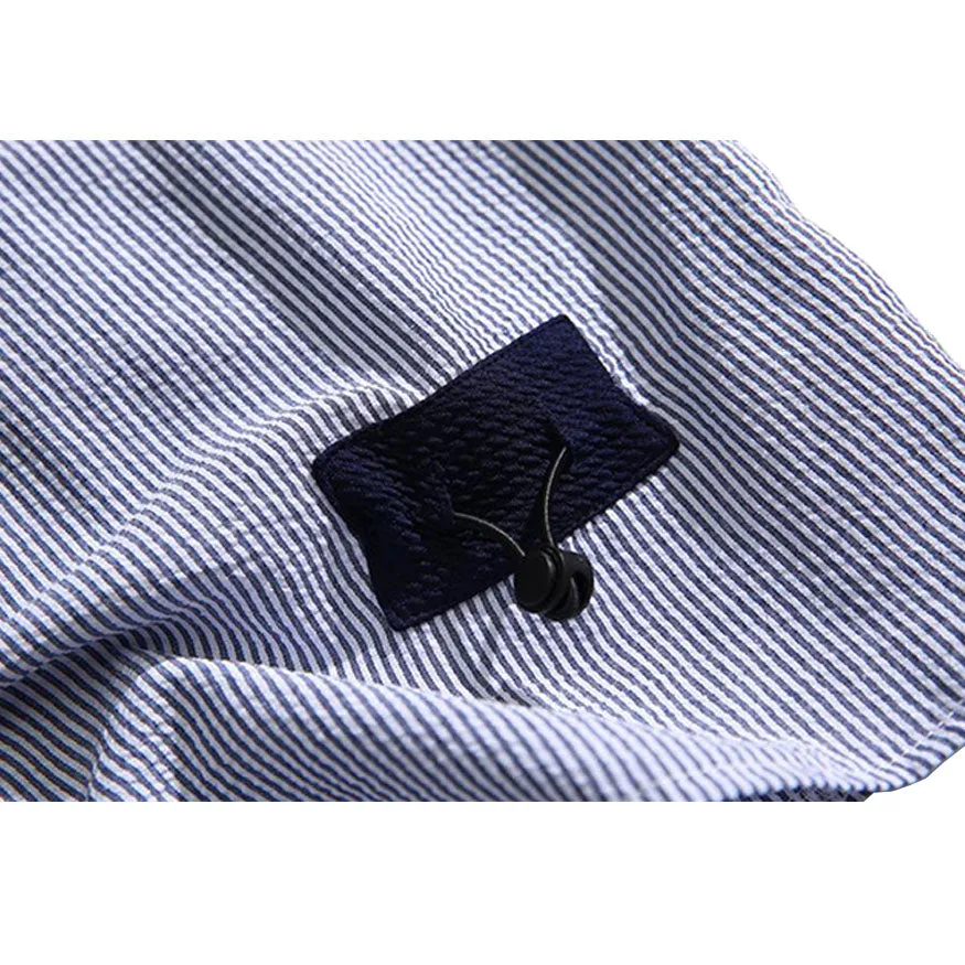 Drawstring Pocket Stripe Shirts