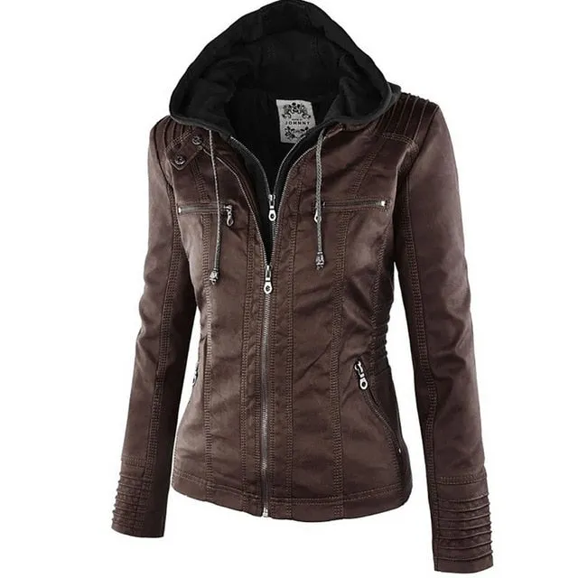 Faux Leather Waterproof Windproof Jacket for Women