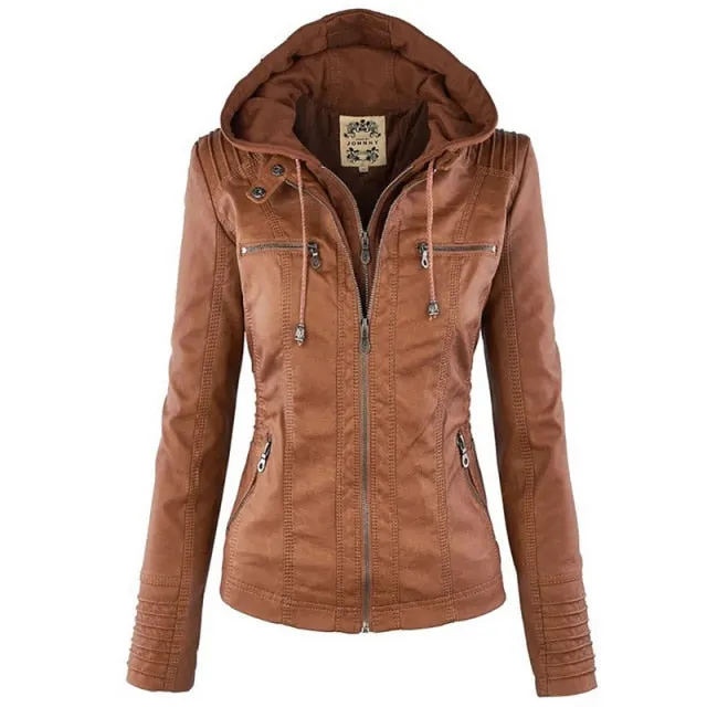 Faux Leather Waterproof Windproof Jacket for Women