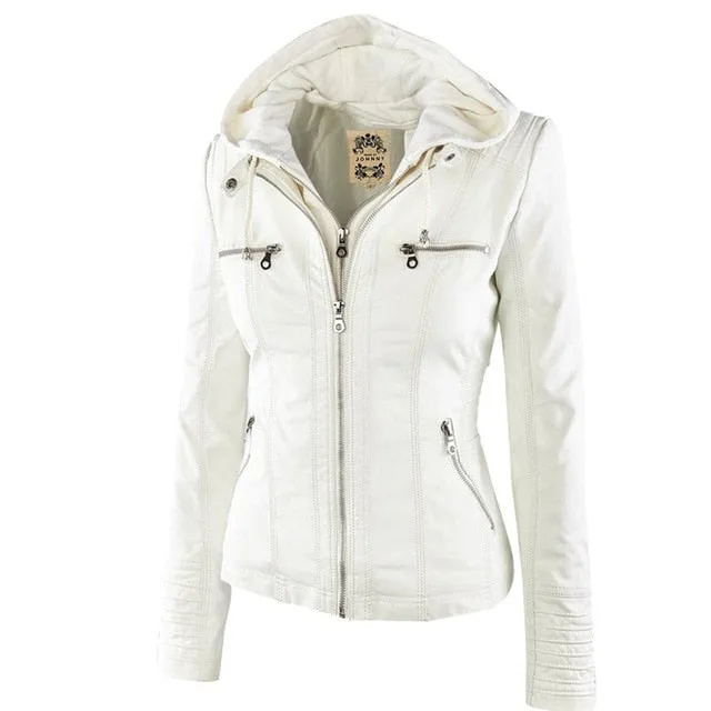 Faux Leather Waterproof Windproof Jacket for Women