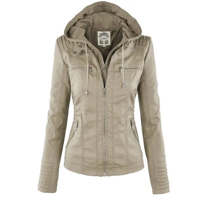 Faux Leather Waterproof Windproof Jacket for Women