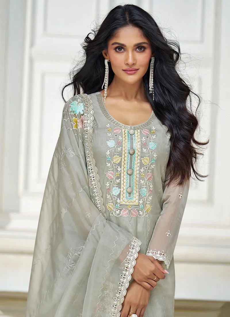 Grey Sequence Embroidery Traditional Salwar Kameez