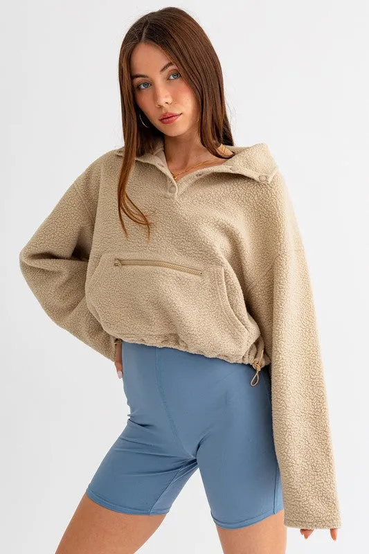 LE LIS Pocket Detail Boxy Fleece Pullover Sweater