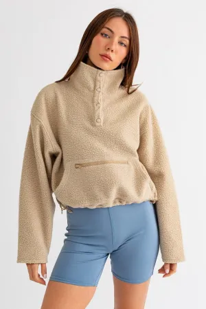 LE LIS Pocket Detail Boxy Fleece Pullover Sweater