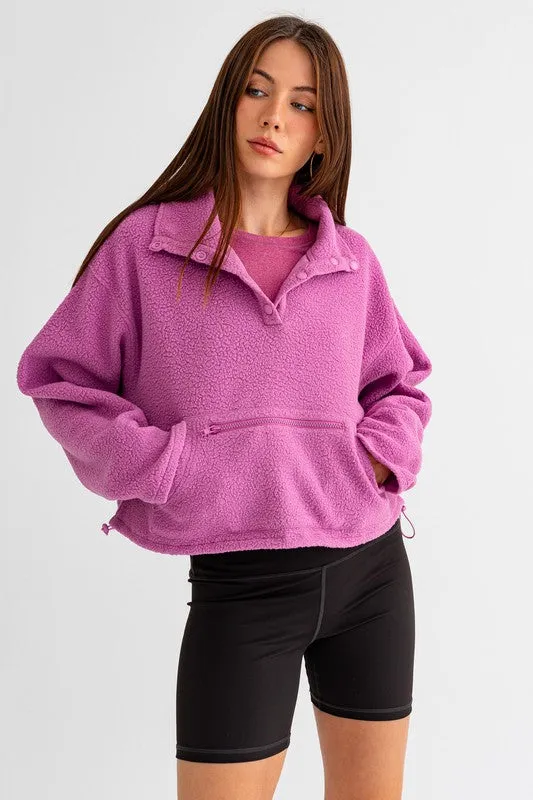 LE LIS Pocket Detail Boxy Fleece Pullover Sweater