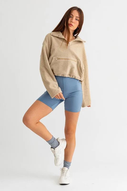 LE LIS Pocket Detail Boxy Fleece Pullover Sweater