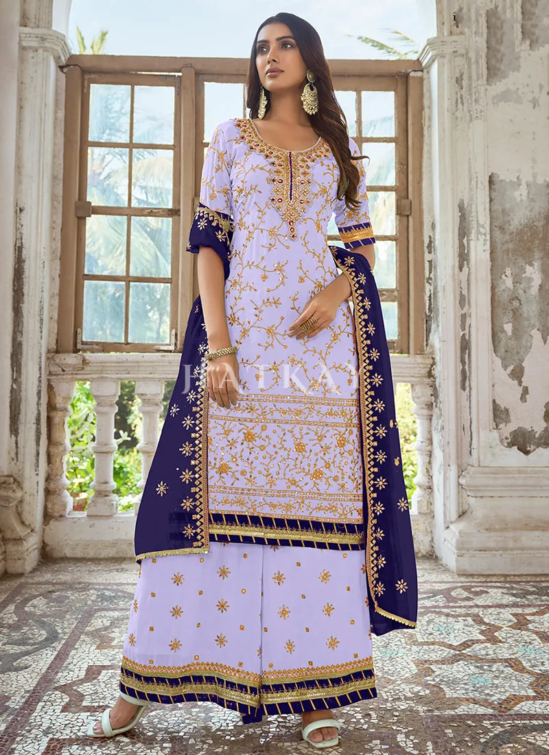 Light Purple Embroidery Traditional Georgette Palazzo Suit