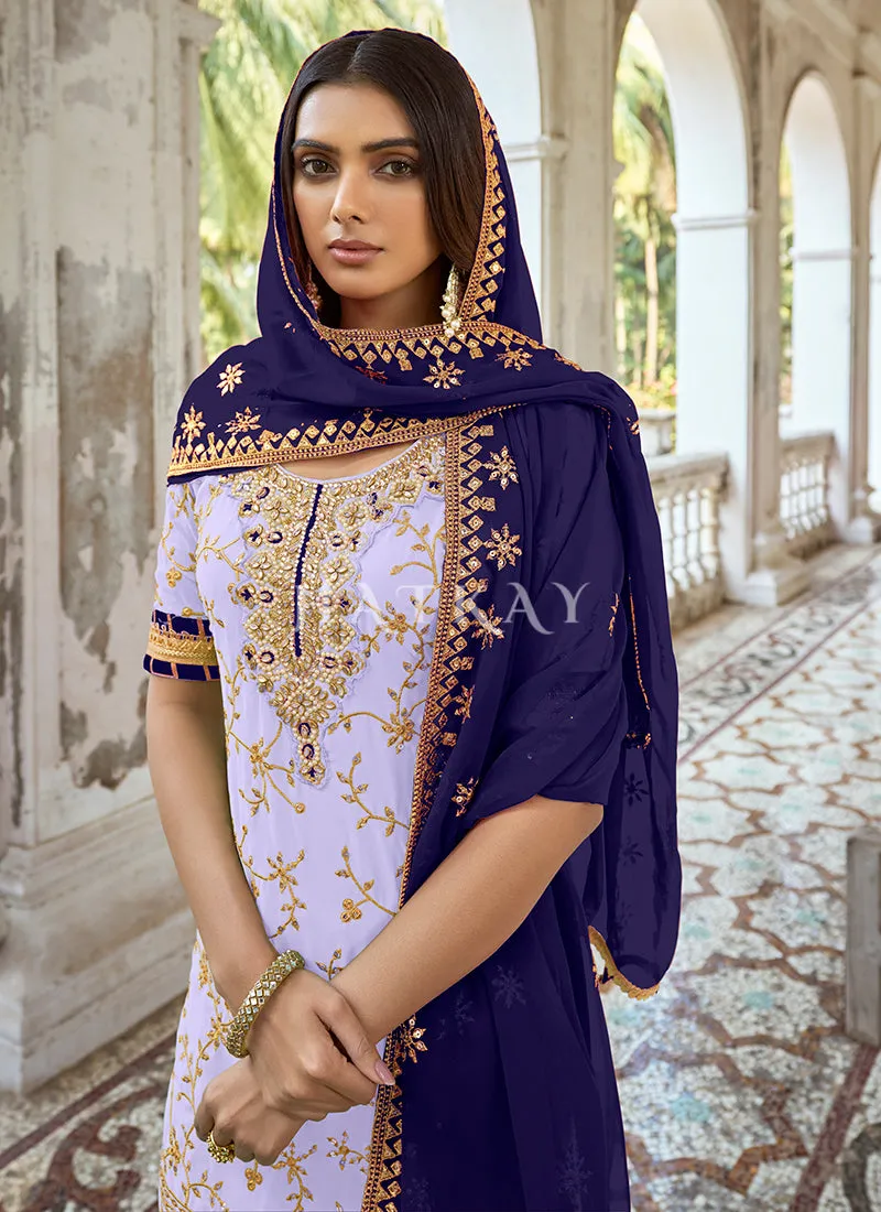 Light Purple Embroidery Traditional Georgette Palazzo Suit