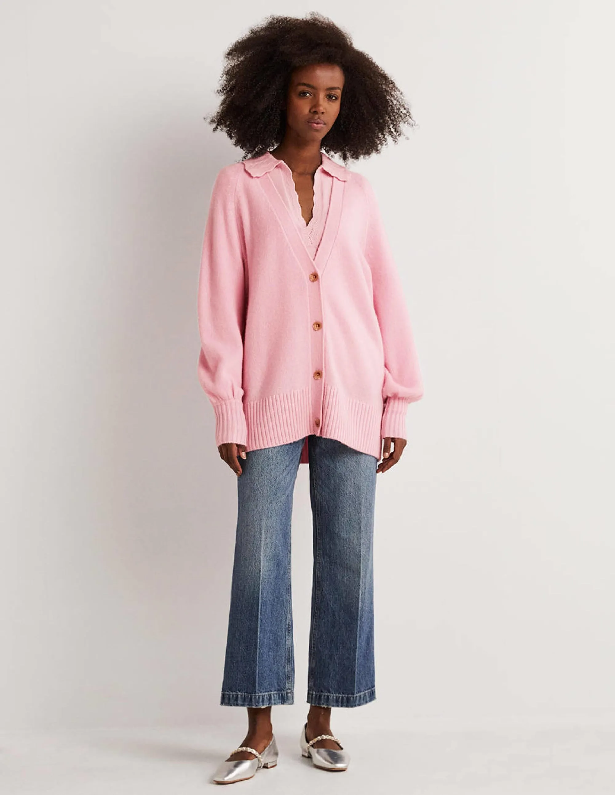 Long Cashmere Cardigan-Cameo Pink