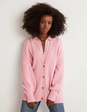 Long Cashmere Cardigan-Cameo Pink